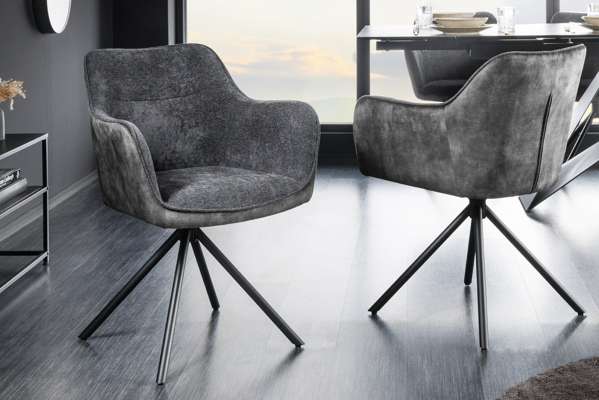 Swivel chair VERONA textured cloth and velvet dark grey