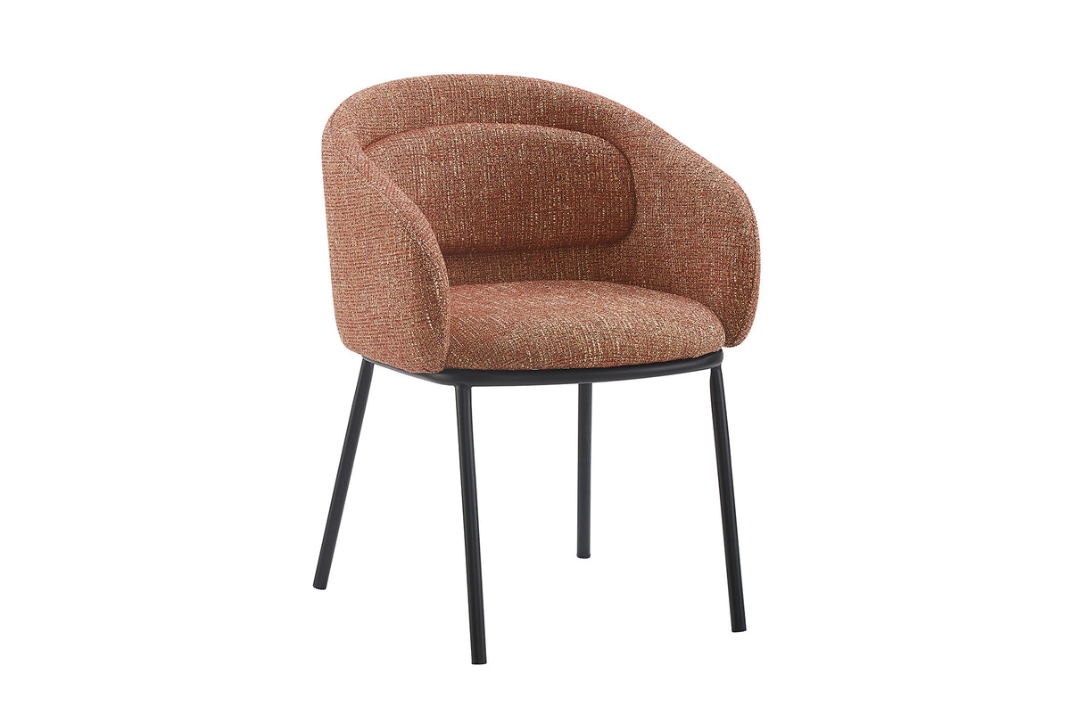 Chair FLORENZ w/ armrests textured fabric rust red and black metal frame