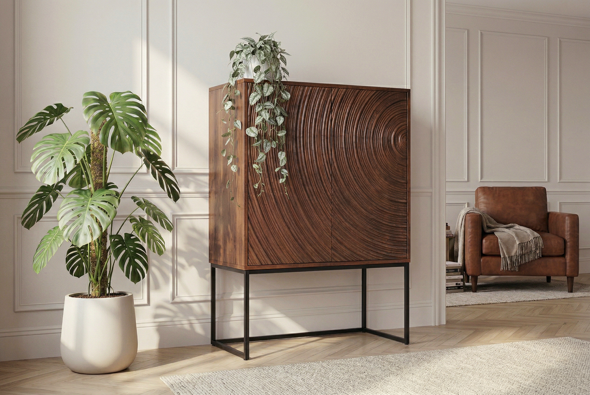 Highboard ORBIT 120 cm 3D braunes Mangoholz