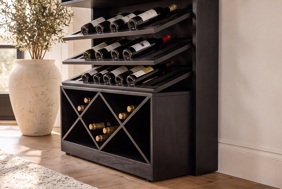 Bar cabinet SCORPION 160cm w/ mirror mango wood black
