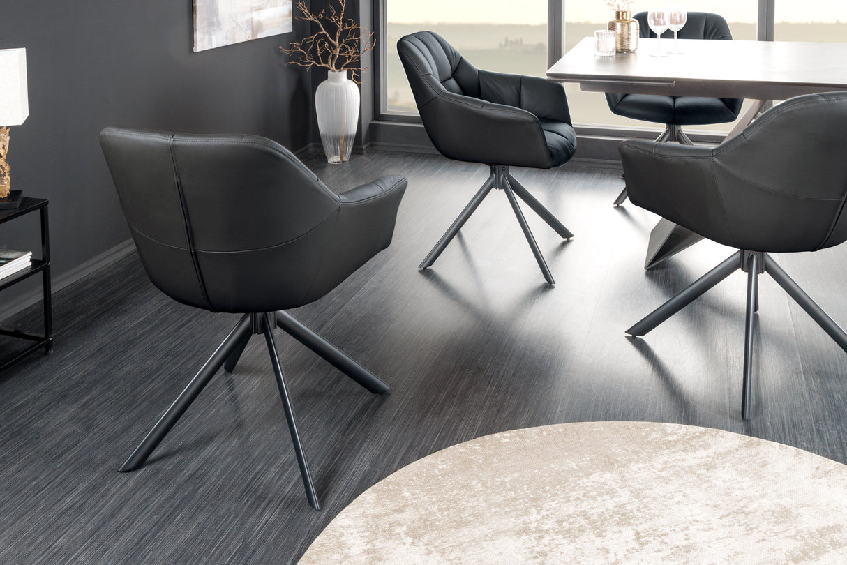 Swivel chair PAPILLON rotatable 180° with armrests leather black