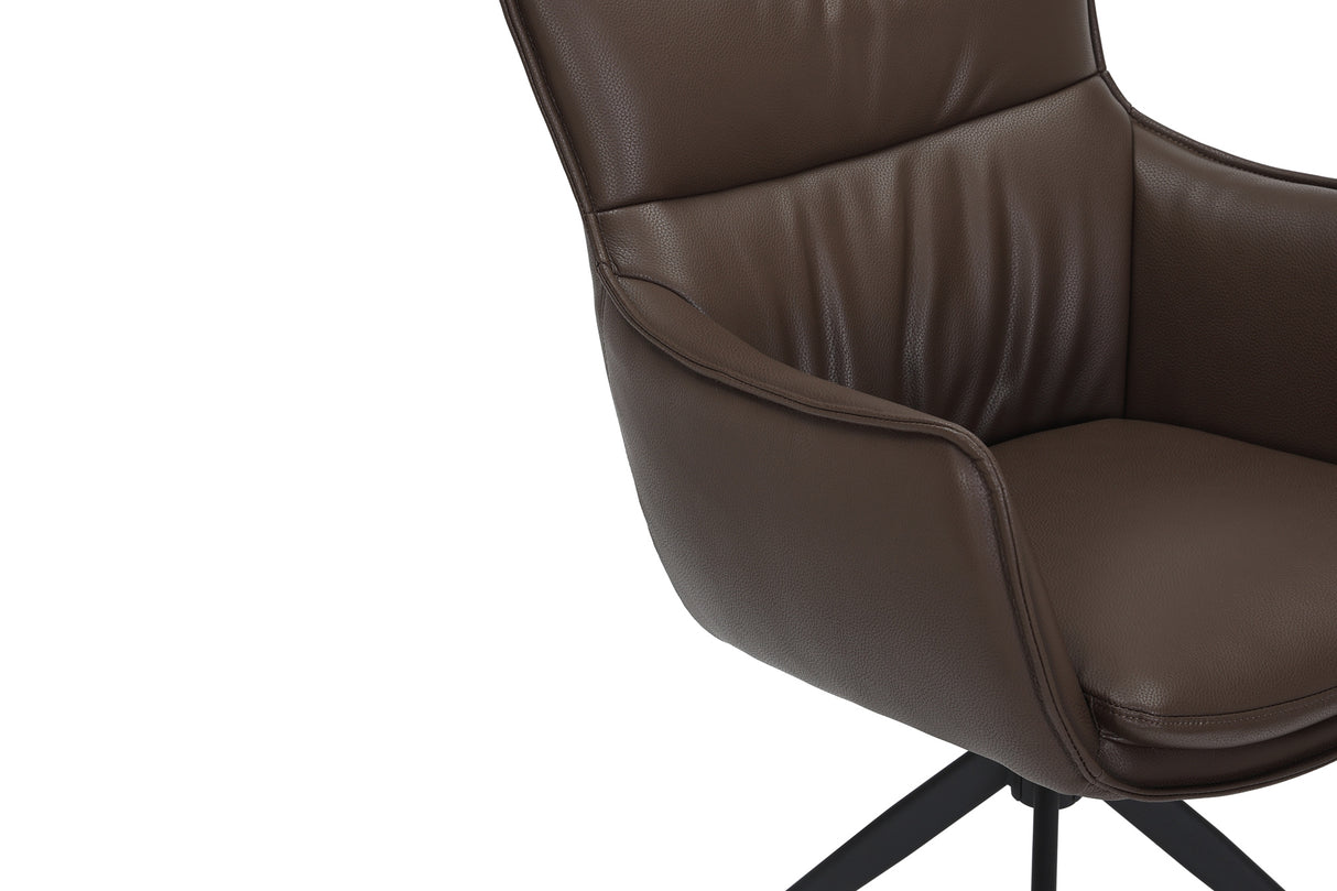 Drehstuhl VOGUE 360° mit Armlehnen Kunstleder braun mit Metallgestell schwarz