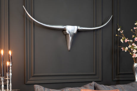 Geweih Wanddeko BULL 100cm Aluminium silber