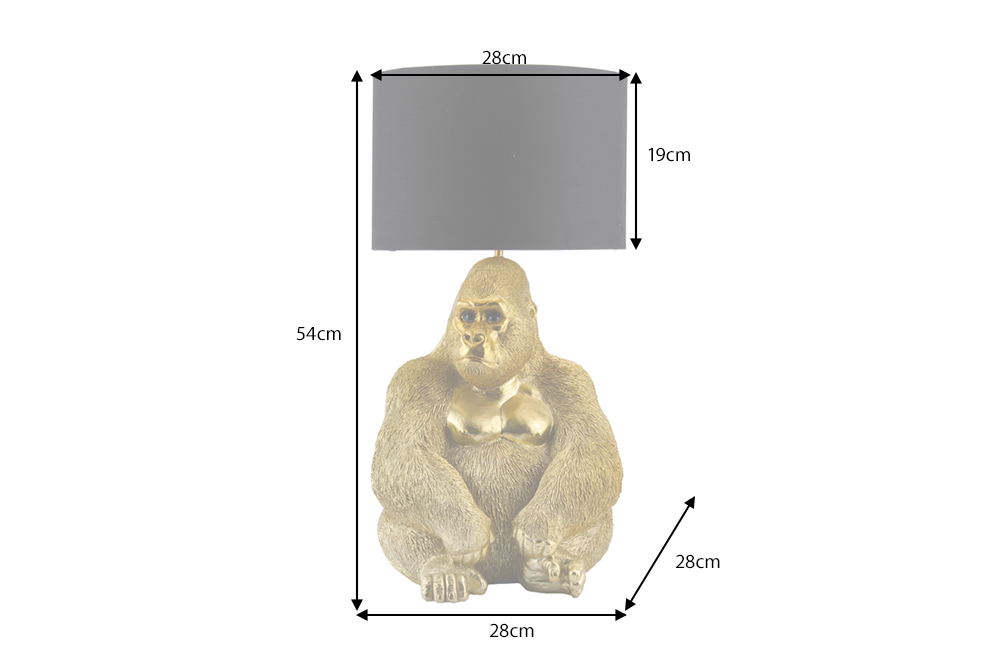 Tischleuchte KING APE 55 cm, goldfarben, schwarzer Schirm