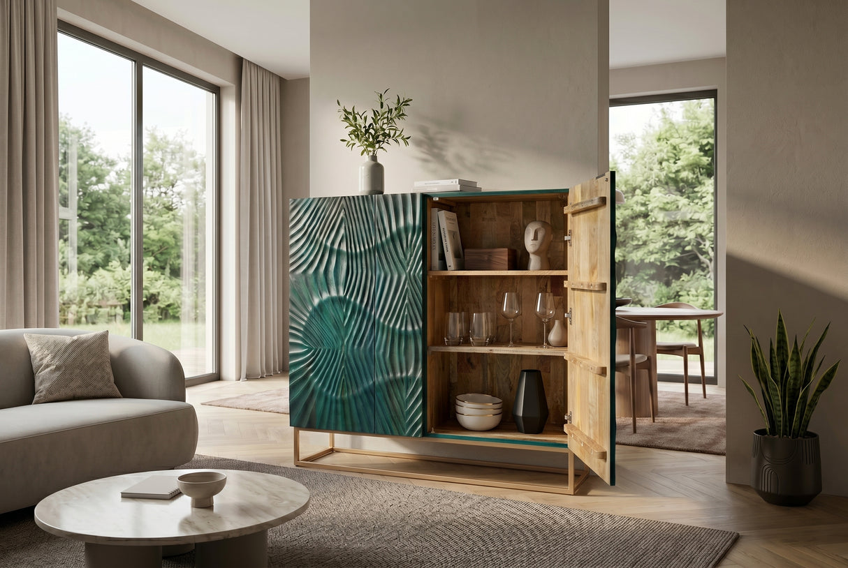 Highboard SCORPION 120cm 3D mango wood turquoise gold