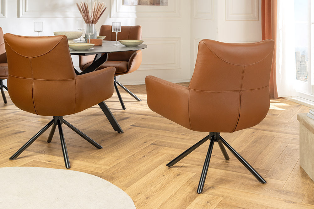 Swivel chair SIGNATURE 360° w/ armrests spring core leather cognac rotatable