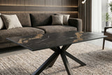 Coffee table GALAXIE 100cm w/ star frame ceramic black gold sand