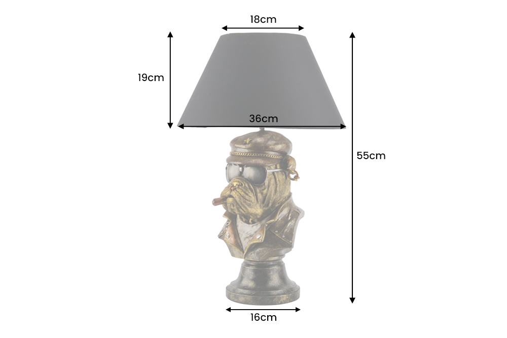 Tischleuchte BULLDOG 55 cm, bronzefarben, schwarzer Schirm