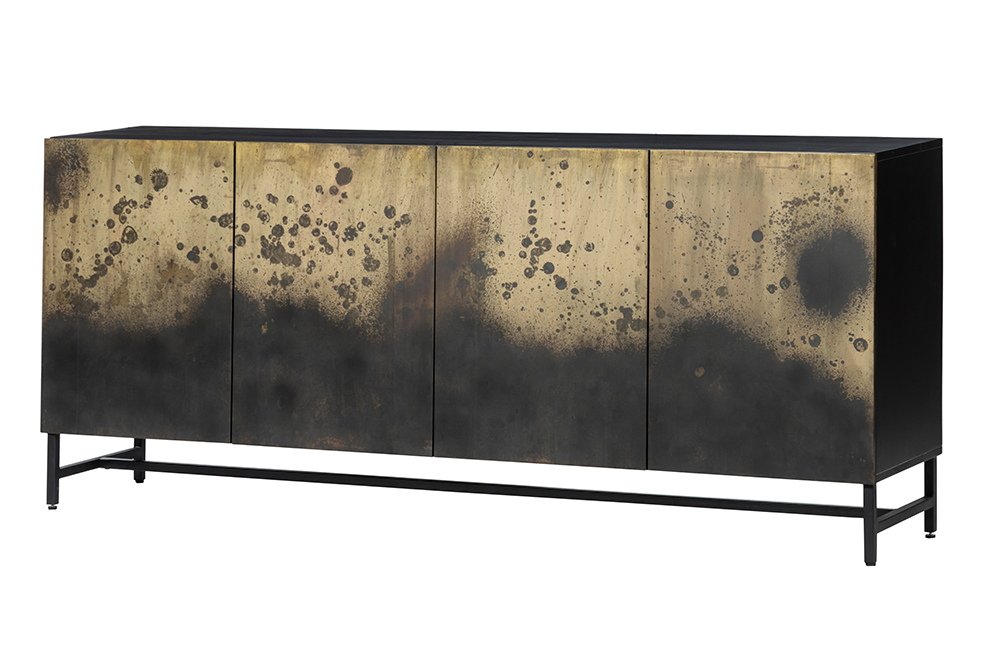 Sideboard OXID 180cm Metall schwarz gold massives Mangoholz