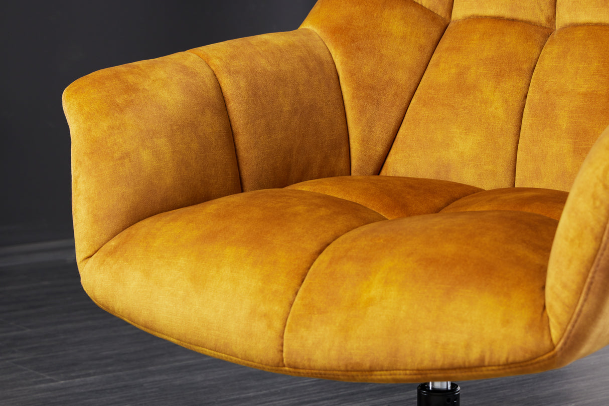 Armchair PAPILLON 80-90cm rotatable velvet mustard yellow