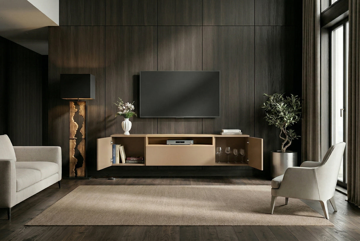 TV-Wand LOFT 160 cm hängend naturgrau