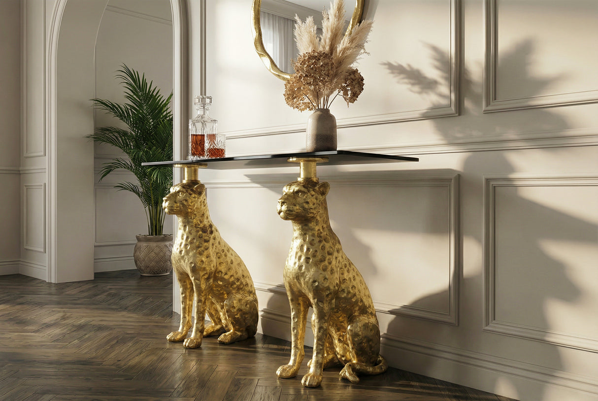 Console PANTHER 105cm gold metal w/ marble top
