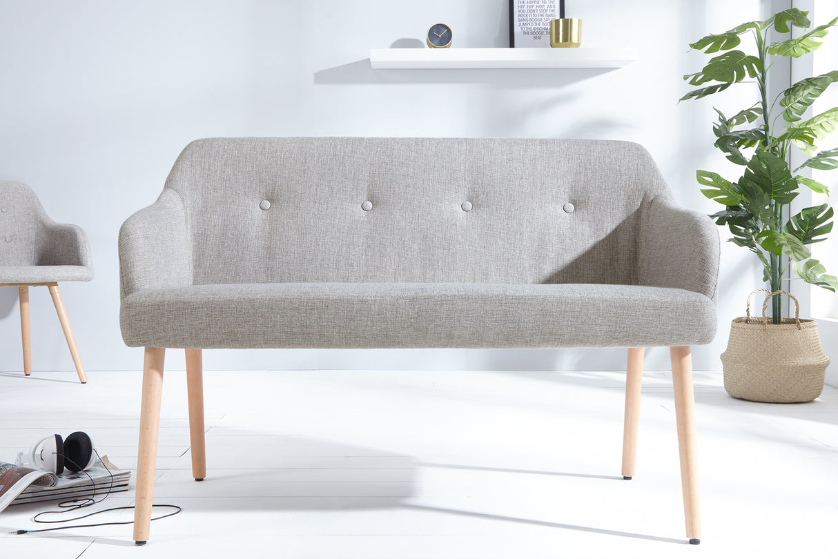 Bench SCANDINAVIA 116cm with armrests textured fabric light grey