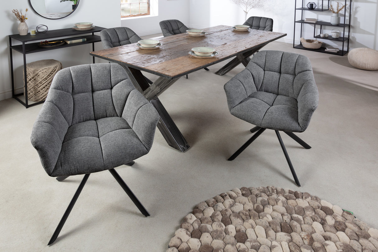 Swivel chair PAPILLON rotatable 180° with armrests textured fabric dark grey