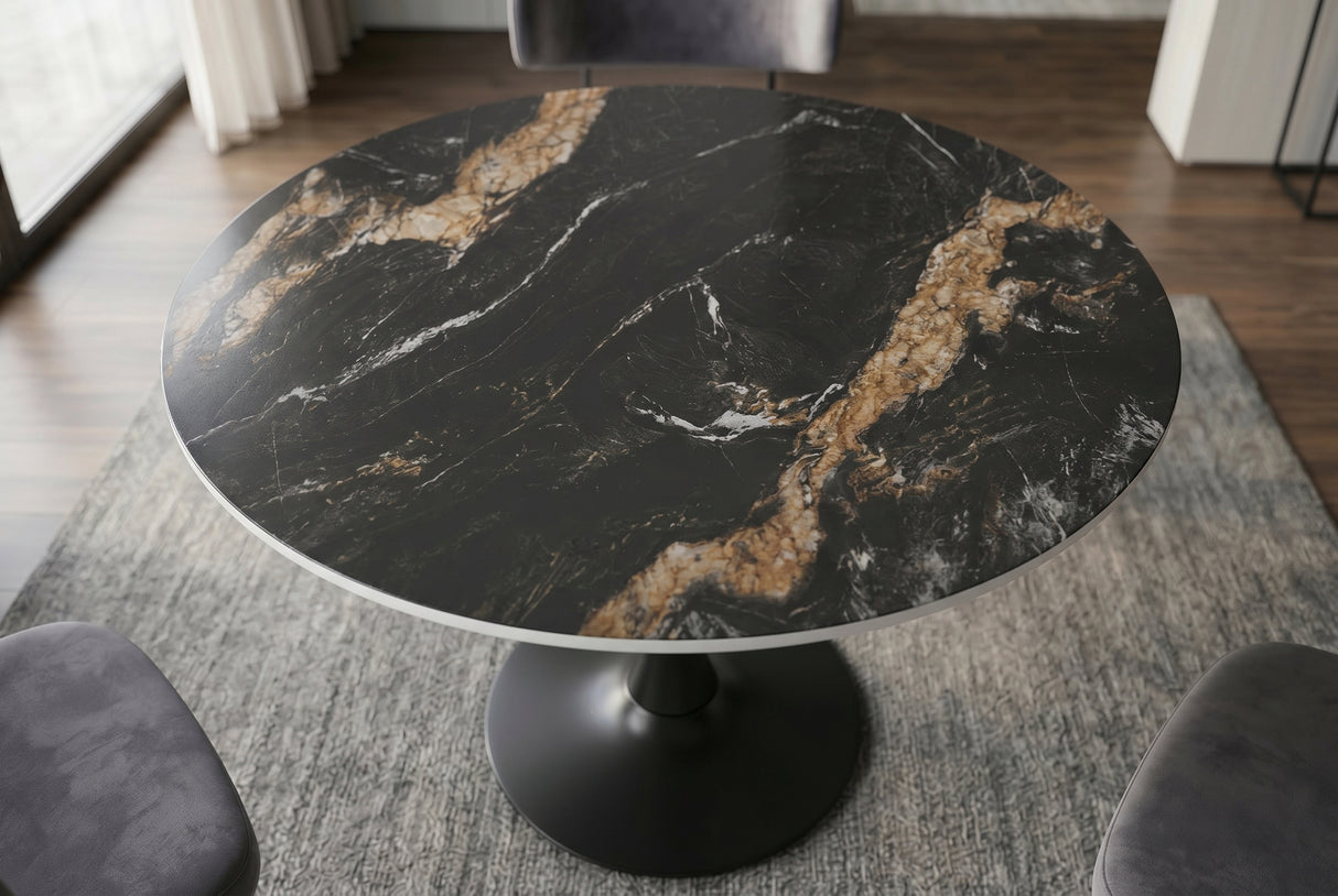 Bistrotisch LYON 80cm rund Aurora Oro Keramik Schwarz Gold Sand