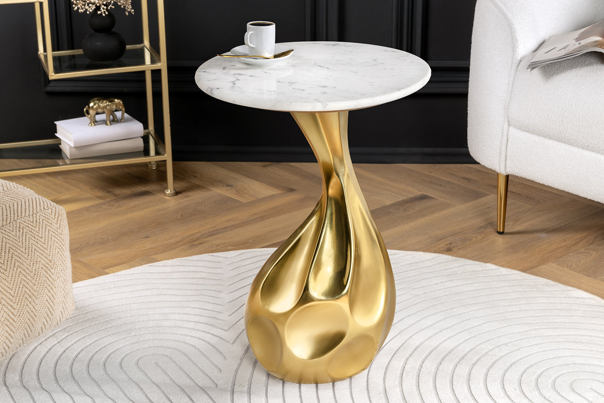 Beistelltisch TEAR 60cm goldweißer Marmor