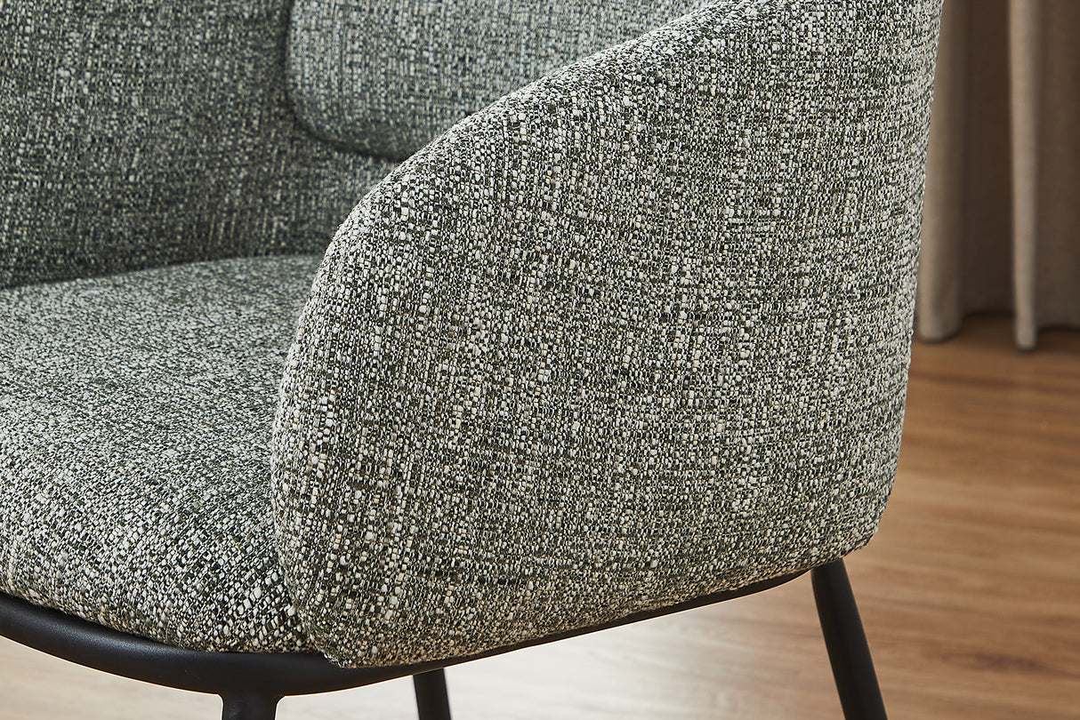 Chair FLORENZ w/ armrests textured fabric dark green and black metal frame