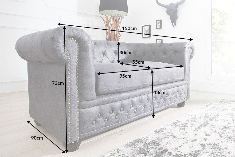 Sofa CHESTERFIELD 2-Sitzer Antikoptik Mikrofaser grau 
