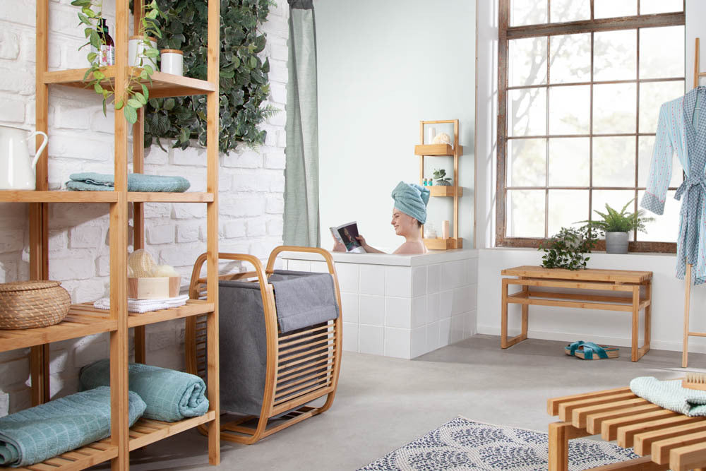 Wäschekorb LAGOON SPA 60cm Bambus natur, herausnehmbarer Beutel grau