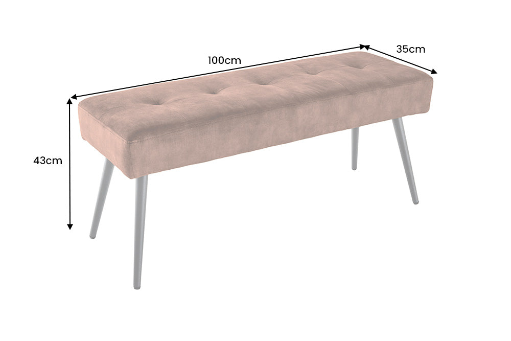 Bench BOUTIQUE 100cm button tufted look velvet rust brown w/ black metal legs