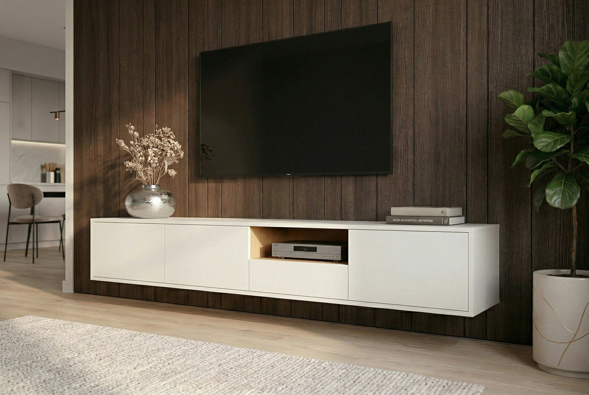 TV-Board LOFT 200cm hanging white natural