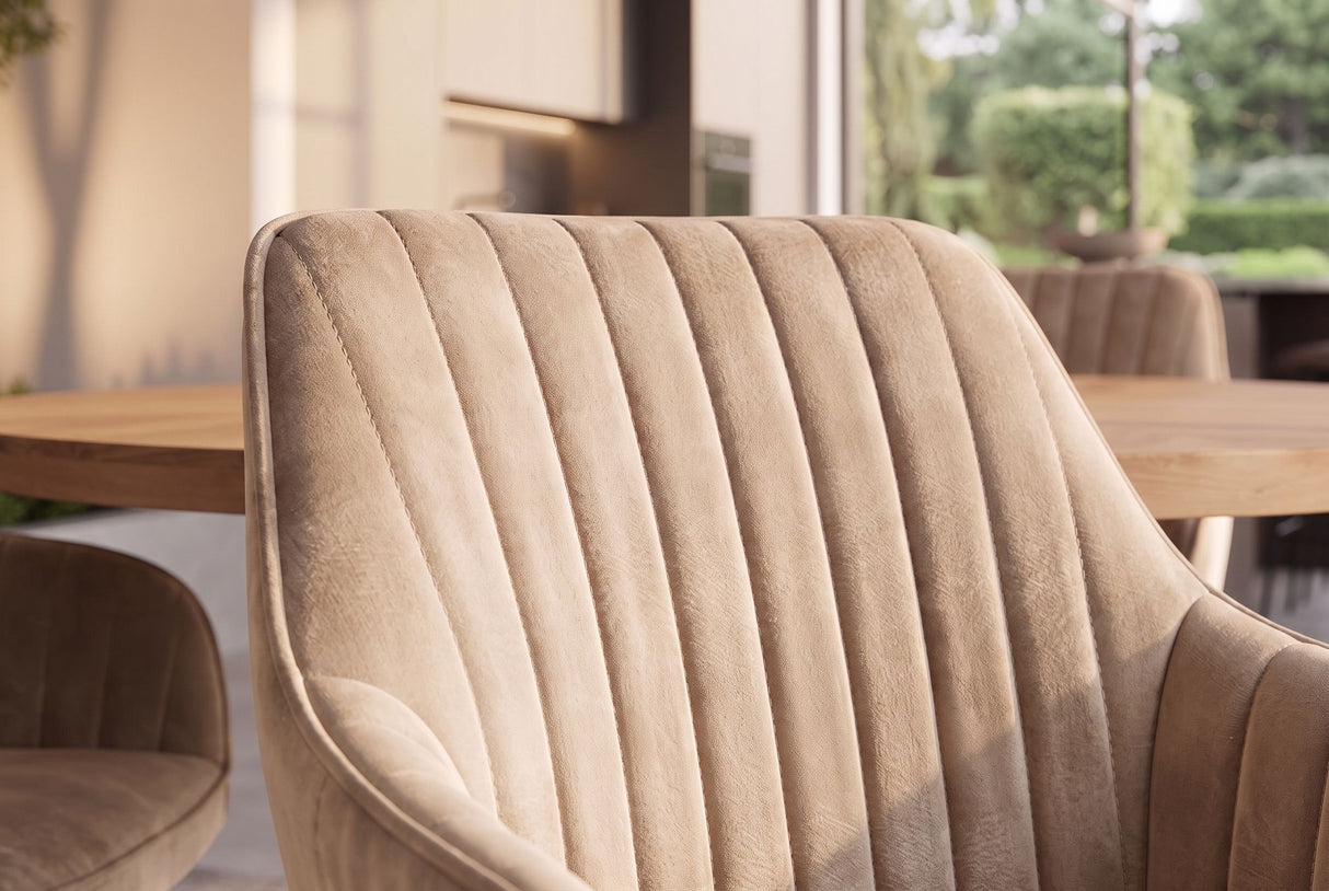 Swivel chair LIVORNO 180° auto-return w/armrests velvet champagne greige