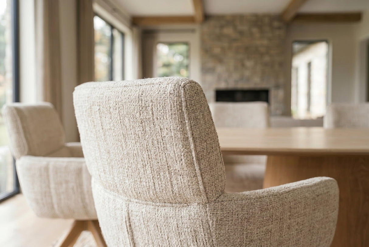 Swivel chair UNIQUE 180° auto-return w/ armrests chenille fabric beige natural