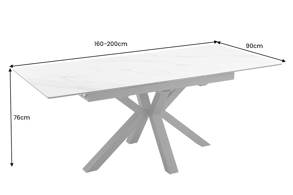 Dining table ETERNITY 160-200cm white marble look ceramic with tempered glass