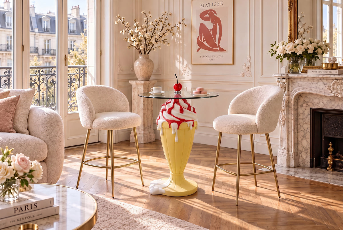 Bistro table SOFT POP 75cm pastel yellow w/ magnetic removeable cherry SWEET SOCIETY in-house Design