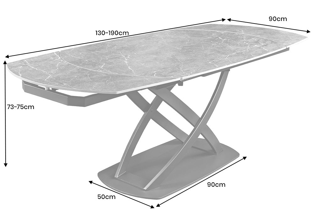 Dining table INCEPTION 130-190cm extendable w/ champagne greige rack ceramic top travertine