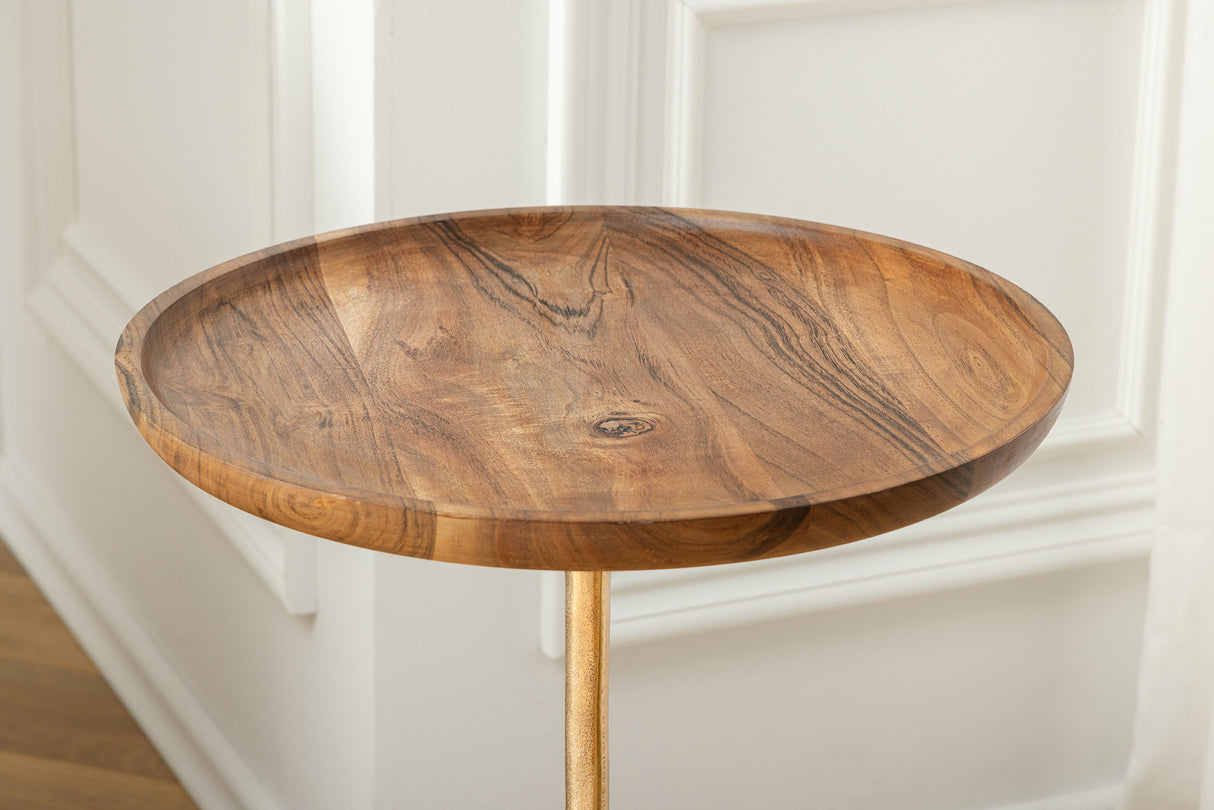 Side table TRAYFUL 55cm round 40cm cacia top and marble base
