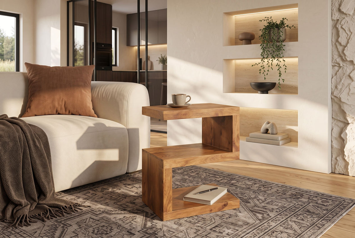 Beistelltisch S 60cm mit Stauraum Mangoholz honigfarben lasiert