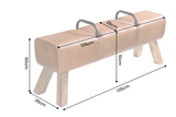 Sitzbank TURNBOCK 135 cm, gepolsterter Sitz, Mangoholz, Echtleder, hellbraun mit schwarzen Griffen