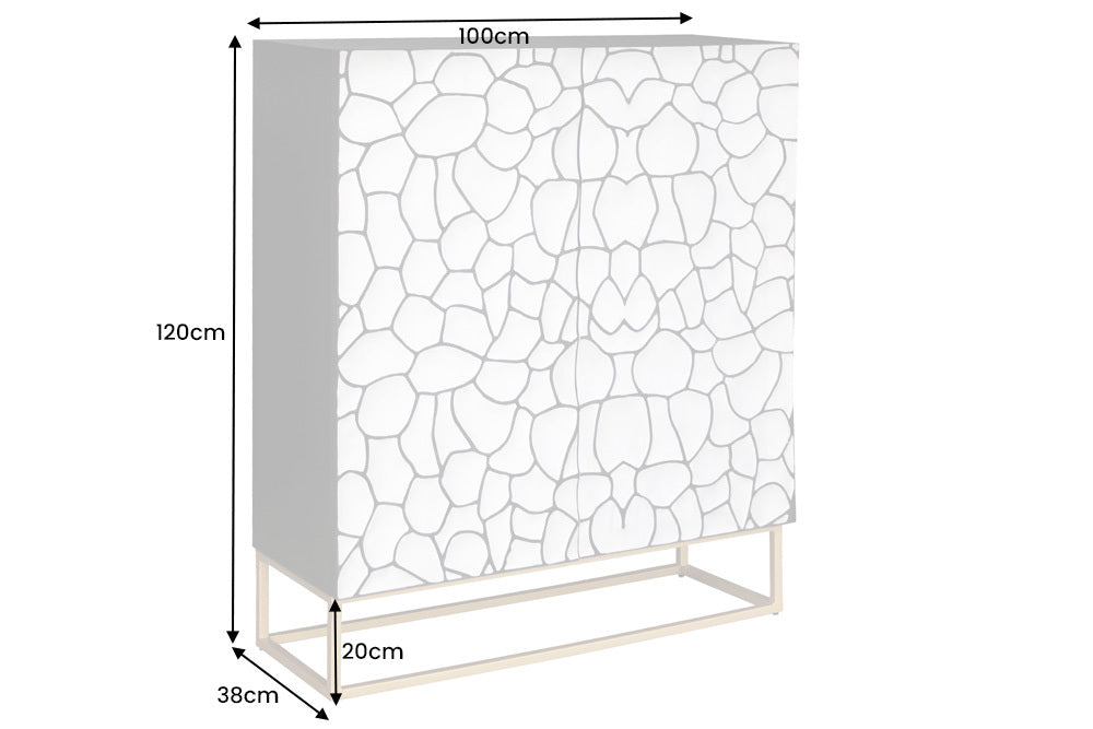 Highboard VULCANO 120cm 3D Mosaik Mangoholz schwarz weiß