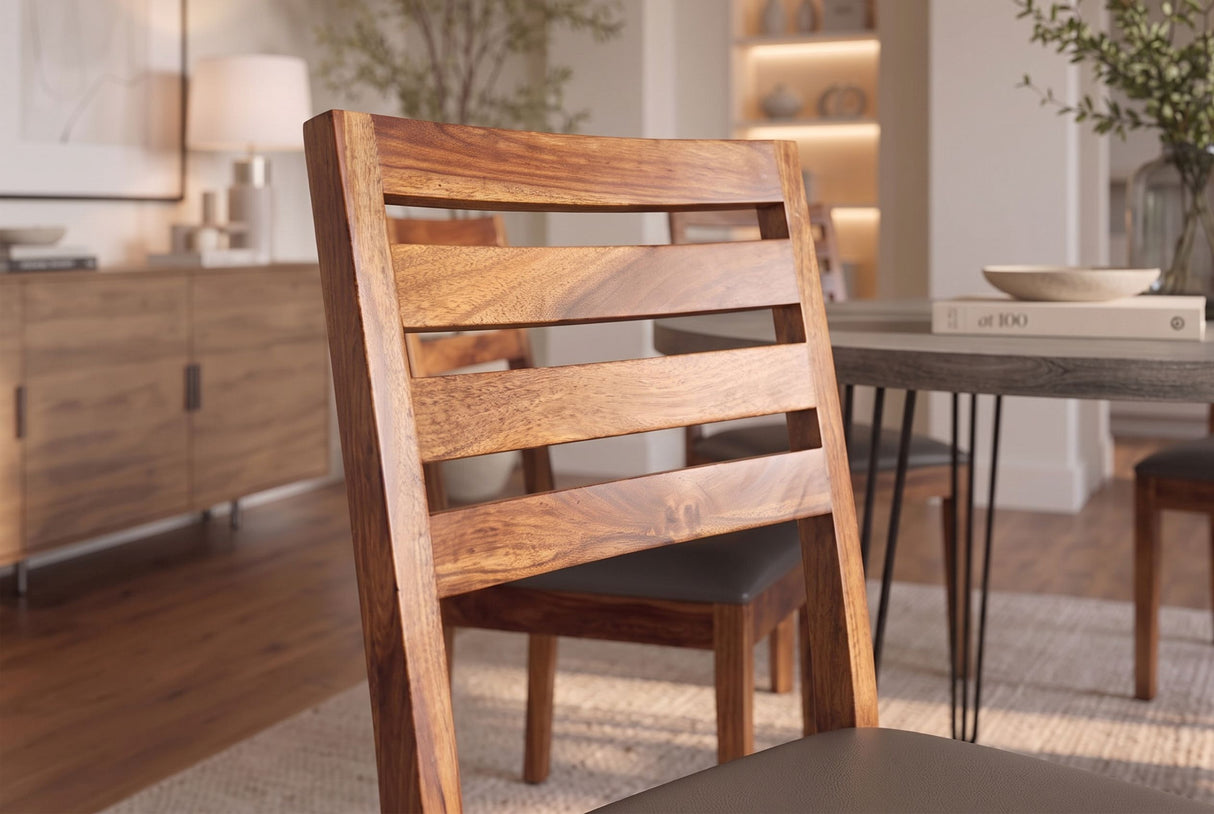 Stuhl MAKASSAR 90cm Kunstleder dunkelgrau und Palisanderholz braun