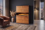Highboard GRAND ACACIA 120cm Akazienholz Naturkante m. fernbedienbarer LED-Beleuchtung