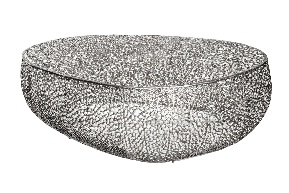 Coffee table LEAF 122cm metal silver handmade