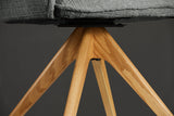 Swivel chair LE GRAND rotatable 180° grey chenille fabric w/ armrests and oak wood legs