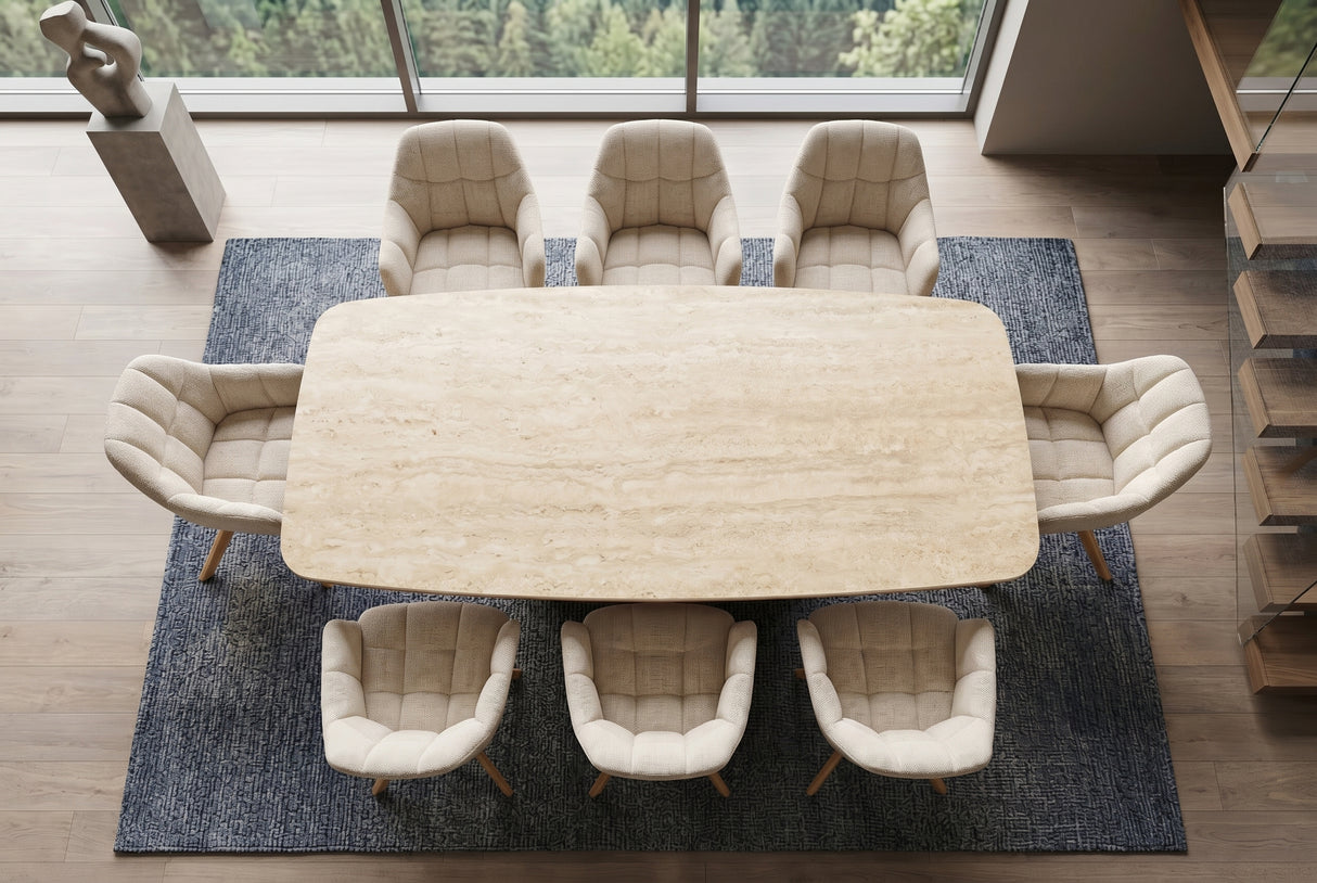 Esstisch UNIQUE 200cm Eiche furniert mit Keramikplatte weiße Marmorierung hellbraun