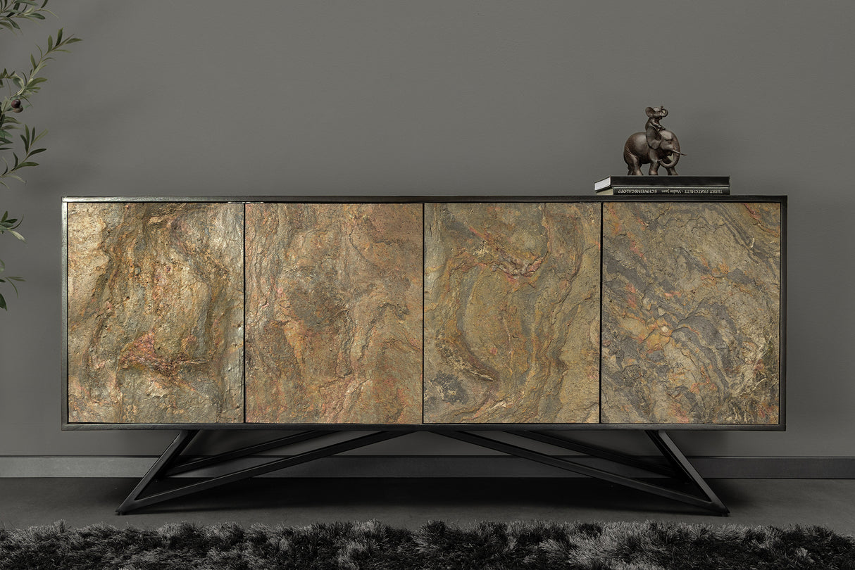 Sideboard MONTAIN SOUL 175cm Akazie Natursteinoptik schwarz natur