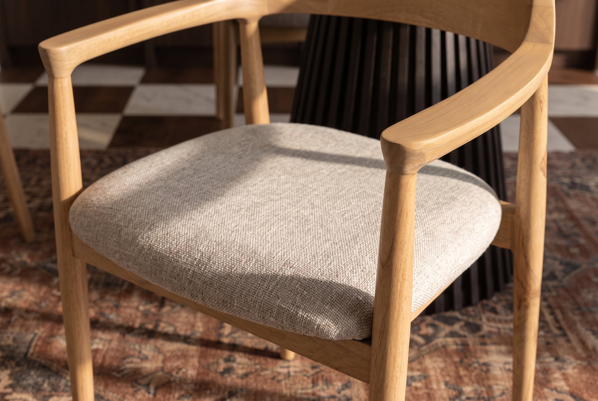 Chair KENNEDY upholstered seat w/ armrests mango wood creamy beige