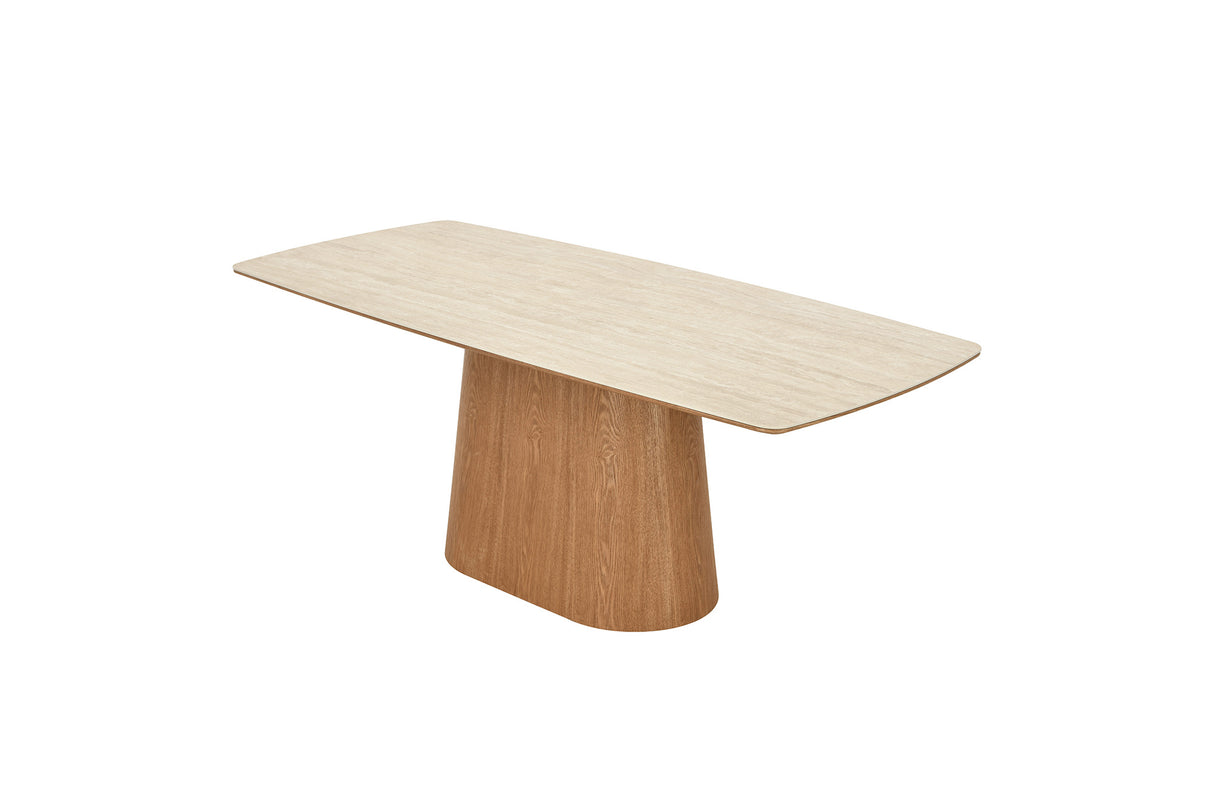 Esstisch UNIQUE 200cm Eiche furniert mit Keramikplatte weiße Marmorierung hellbraun