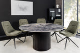 Dining table UNIQUE 120cm round dark frame ceramic grey marble top
