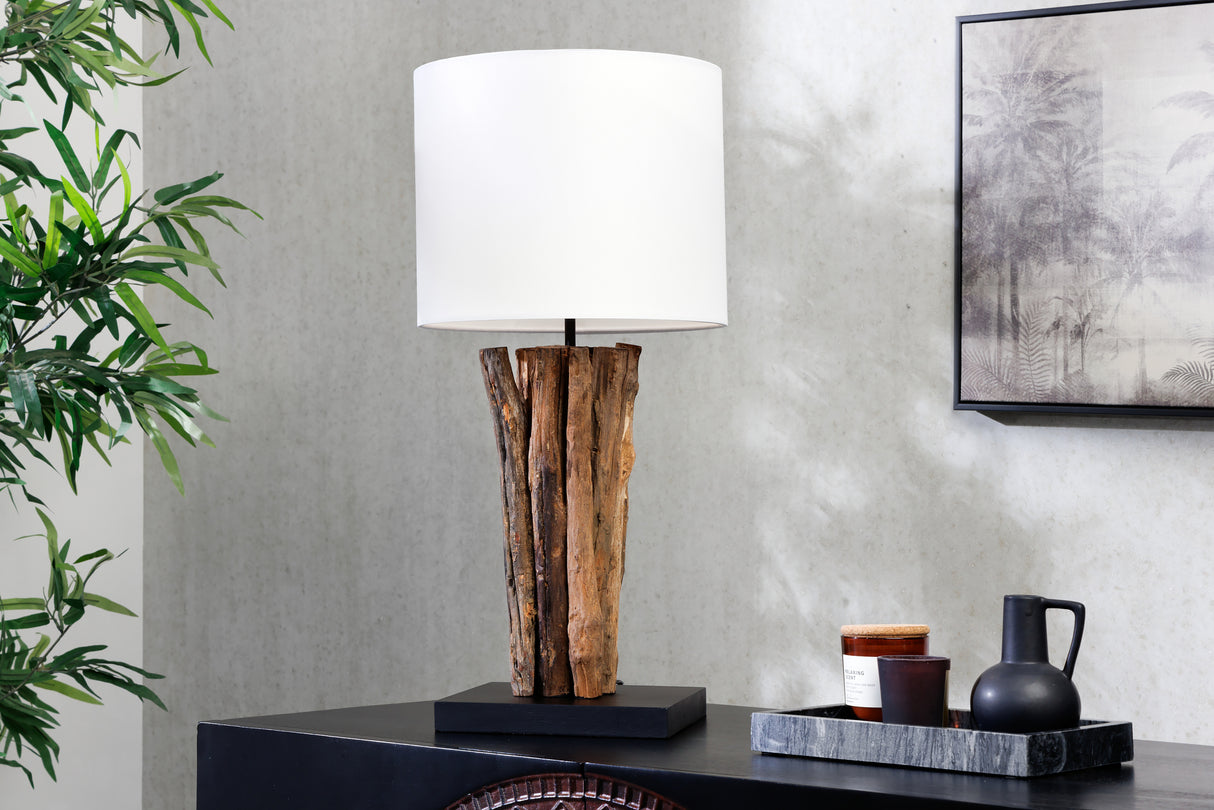 Table lamp PERIFERE 60cm teak wood cotton lampshade