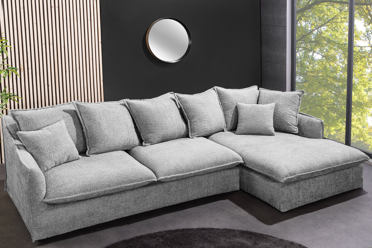 Corner sofa HEAVEN 255cm removable cover bouclé grey