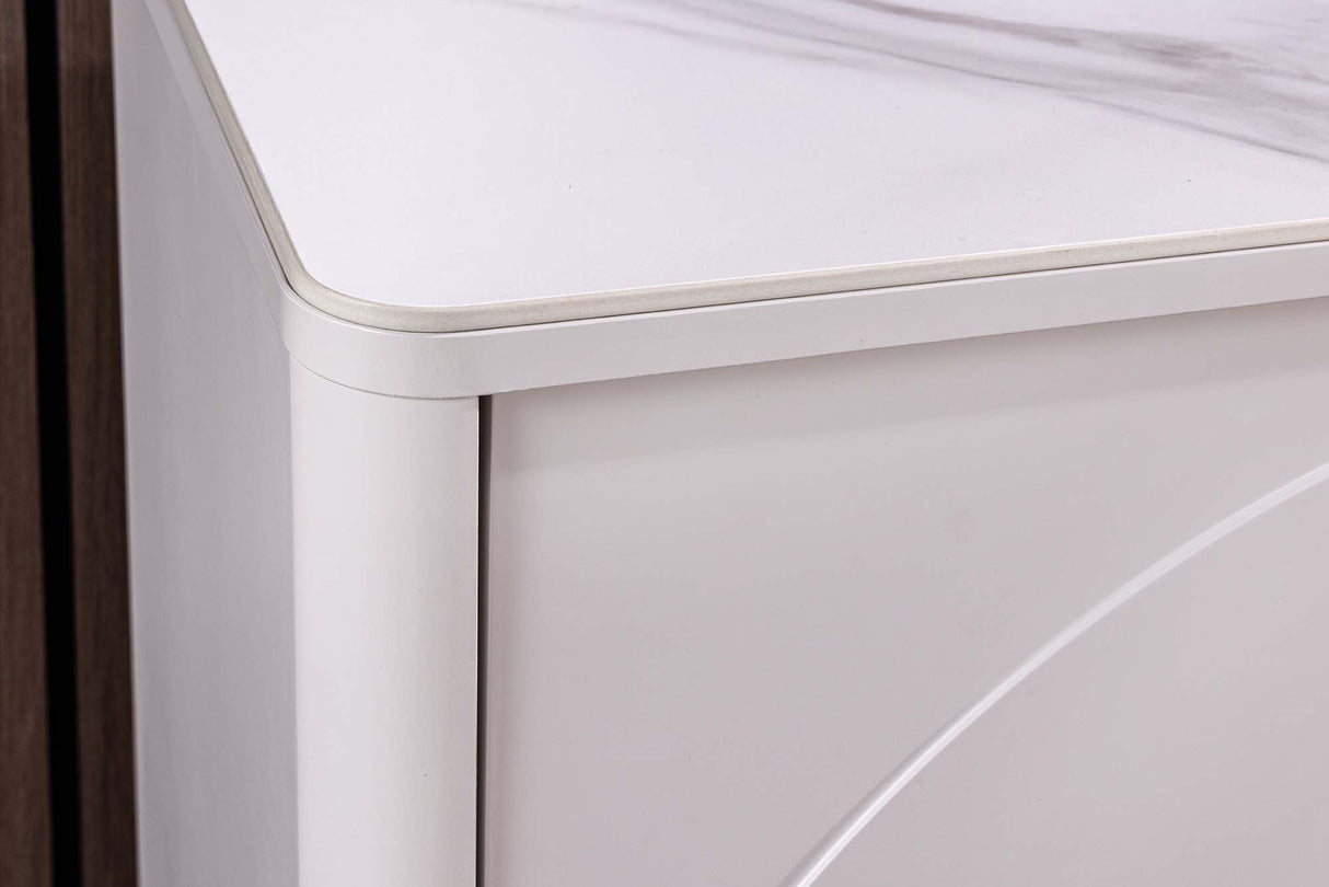 Sideboard SAVOY 150cm 3D white w/ white marble ceramic top