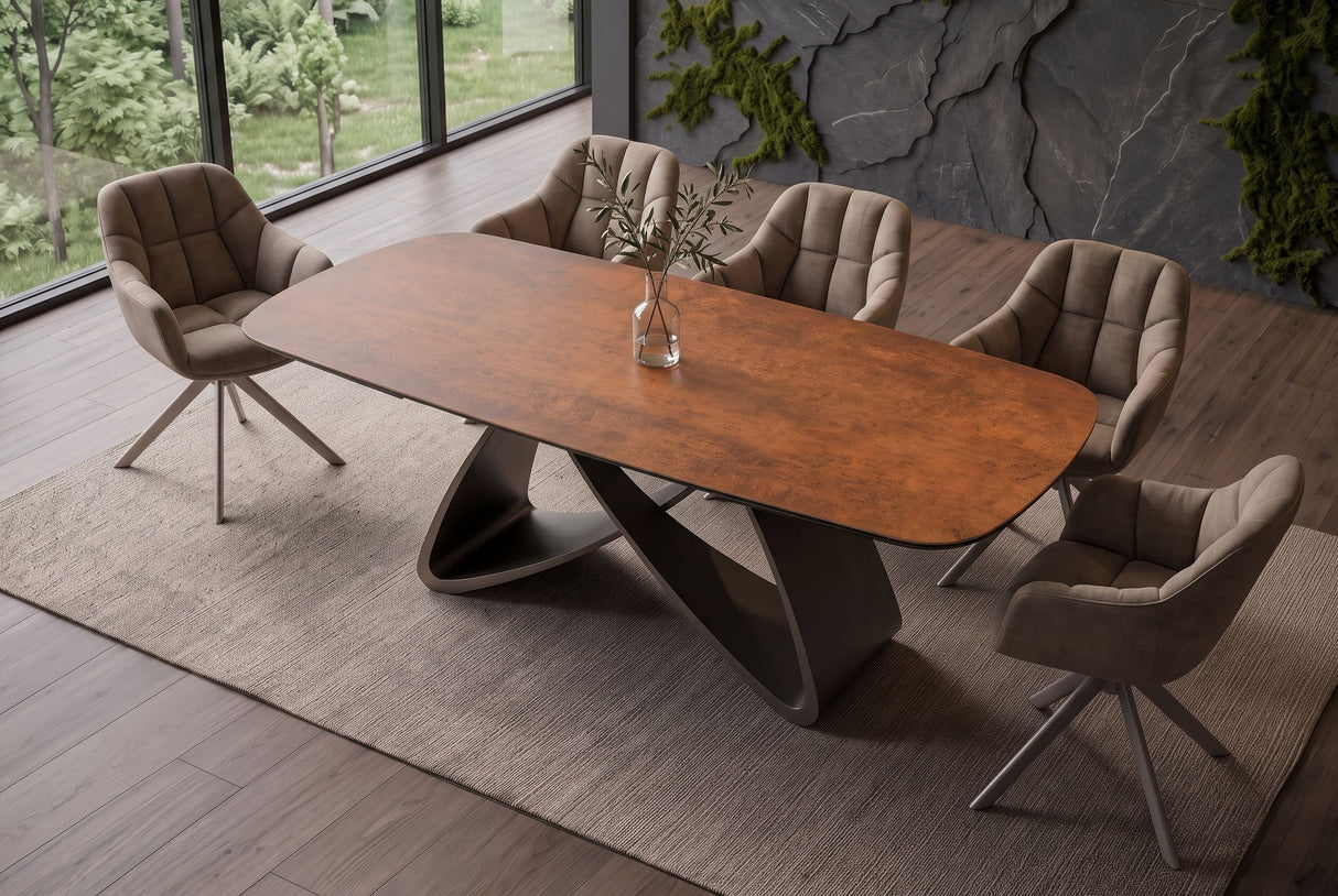 Dining table INFINITY 180-220-260cm boat-shaped extendable spanish ceramic rust brown