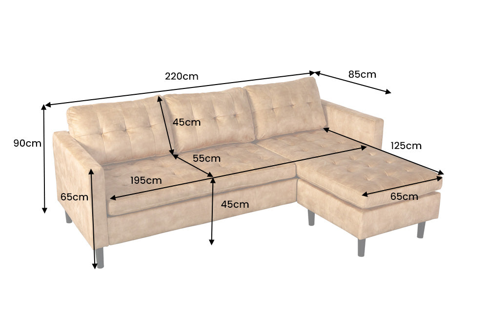 Corner sofa STOCKHOLM 220cm 3-seater w/ ottoman button tufted look velvet mustard yellow