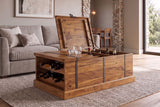 Coffee table BODEGA 100cm w/ wine shelf and storage space sheesham wood brown