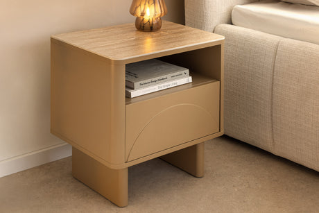 Bedside table SAVOY 50cm 3D natural w/ travertine marble ceramic top